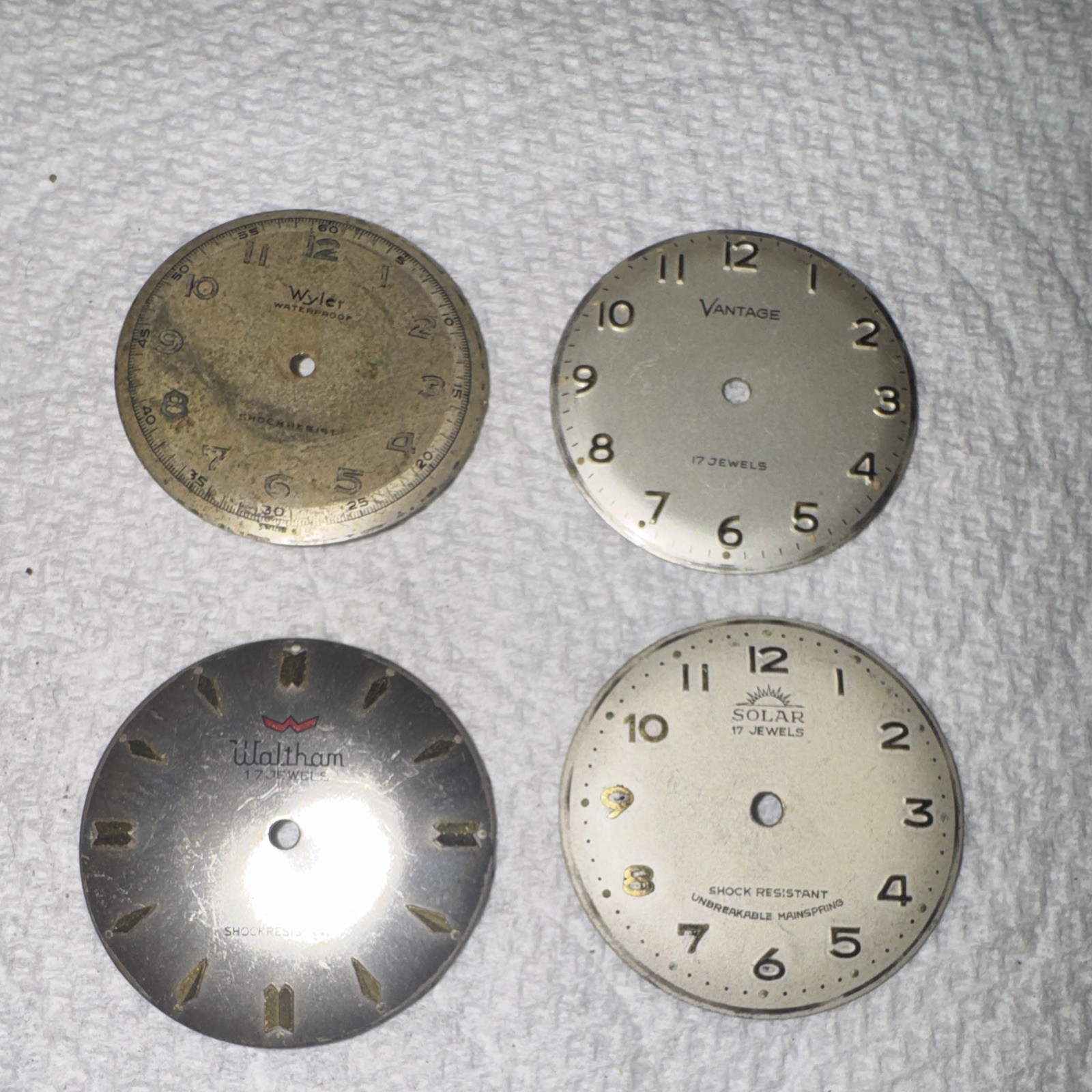 Lot of 4 Vintage Watch Dials Silver/Beige Arabic Markers for Wyler Waltham