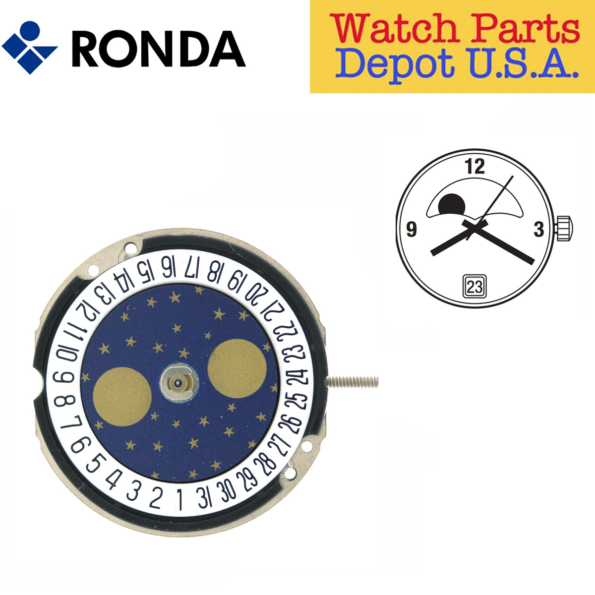 Harley Ronda 788 Quartz Watch Movement, 3 Hands, Date at 6 (Swiss Parts) NEW