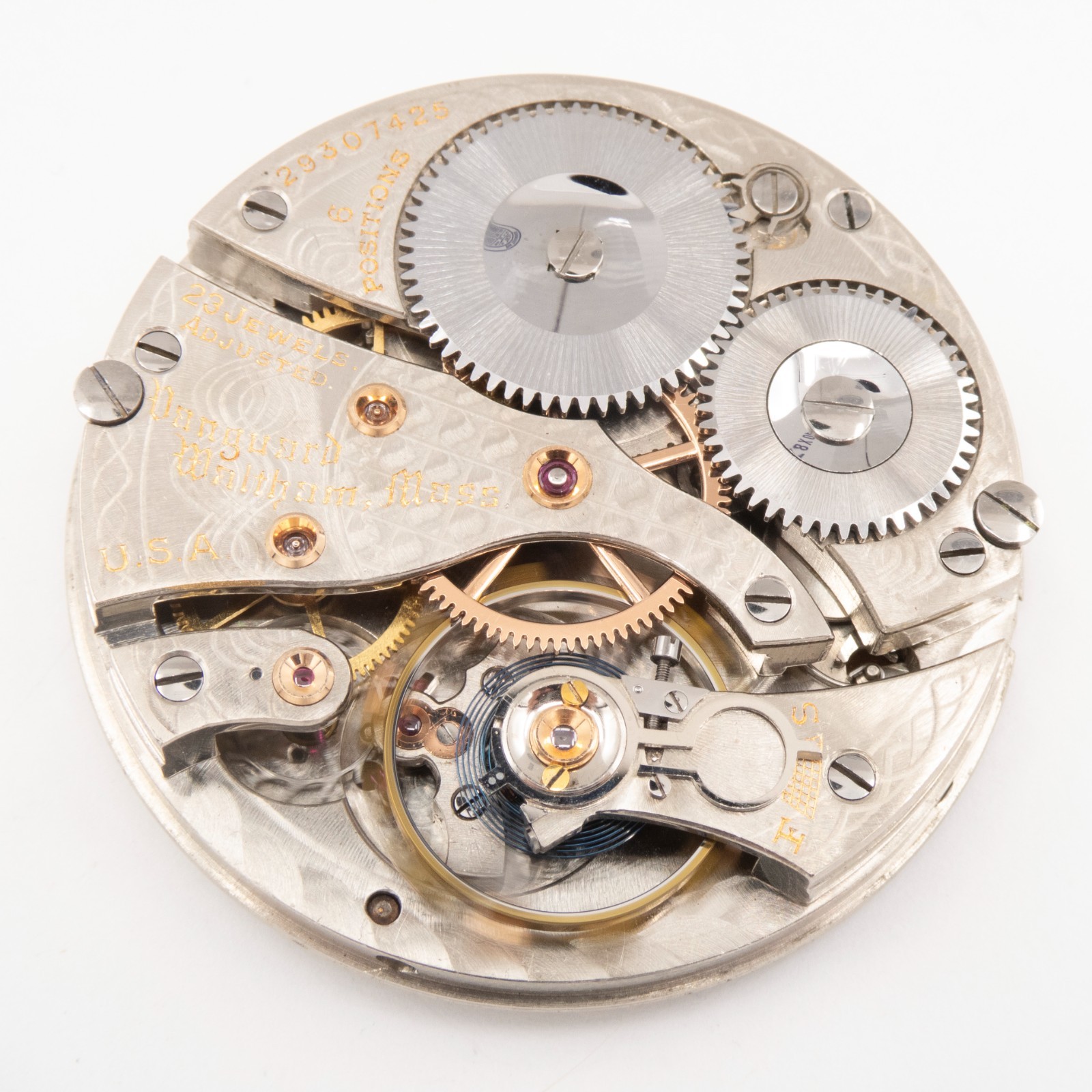 Waltham Vanguard 23J Railroad Grade Antique Pocket Watch Movement, Keeps Time