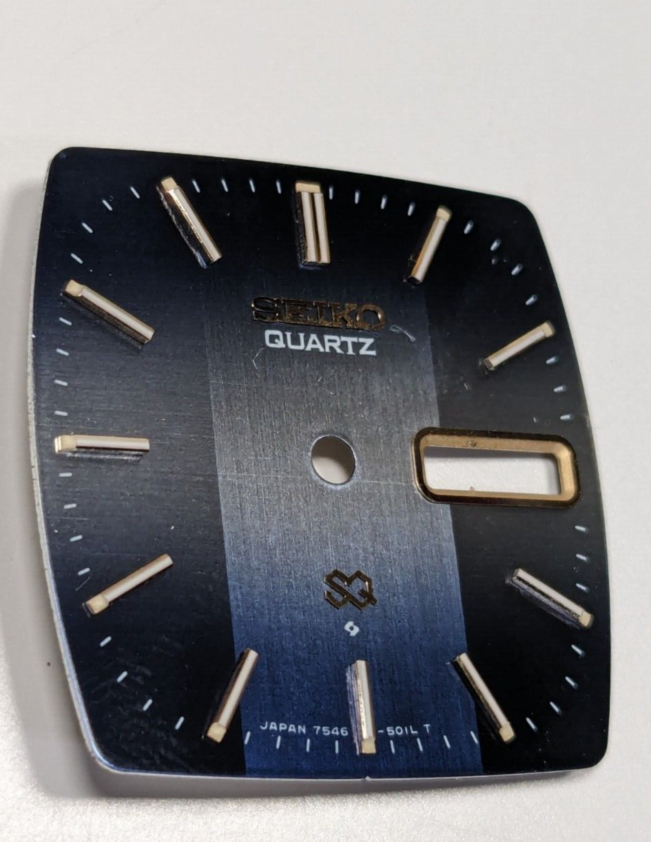 SEIKO 7546-5019 Watch Dial Two Tone Blue Sunburst Face with Silver Tone Markers