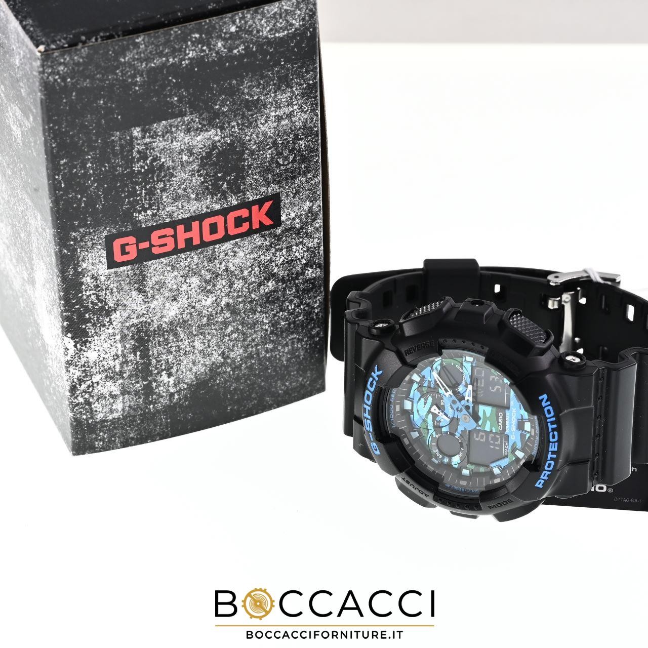 CASIO G-Shock Ga-100cb-1adr Black, Blue & Green Camouflage Dial Analog & Dig…