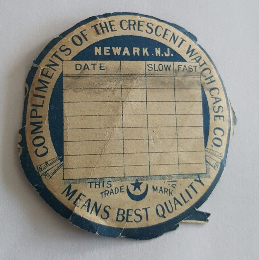 1907 Crescent Watch Case Co Paper Calendar Repair Insert Newark N.J.