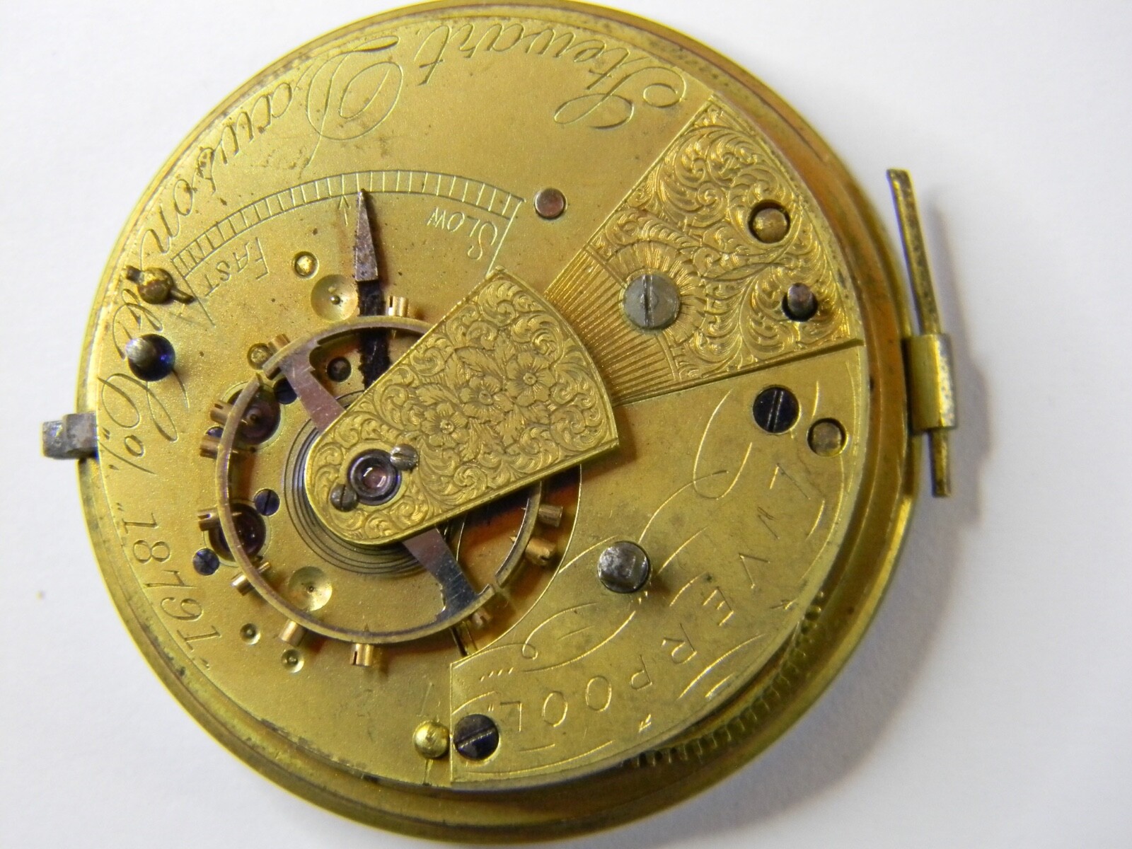 RARE ENGLISH STEWART DAWSON DUAL BARREL NONE FUSEE POCKET WATCH MOVEMENT -REPAIR