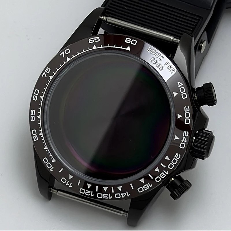 39mm Steel Watch Case Black Sapphire Glass Bezel For VK63 Movement Mod Parts