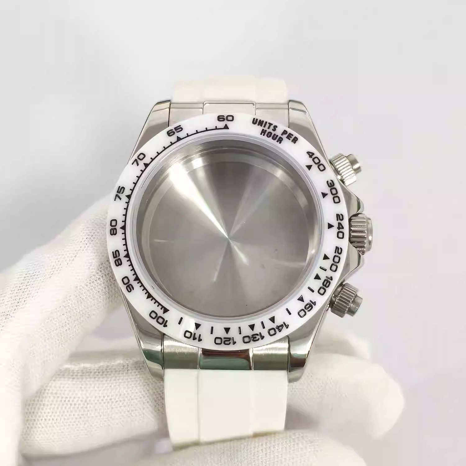 39mm VK63 Watch Case + Rubber Strap Fit Quartz Movement Fine Steel