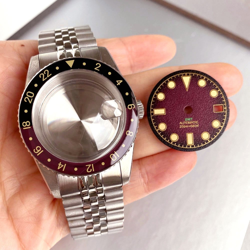 Bow sapphire glass 38mm black Bezel 316L Watch Case Fit Japan NH34A GMT Movement