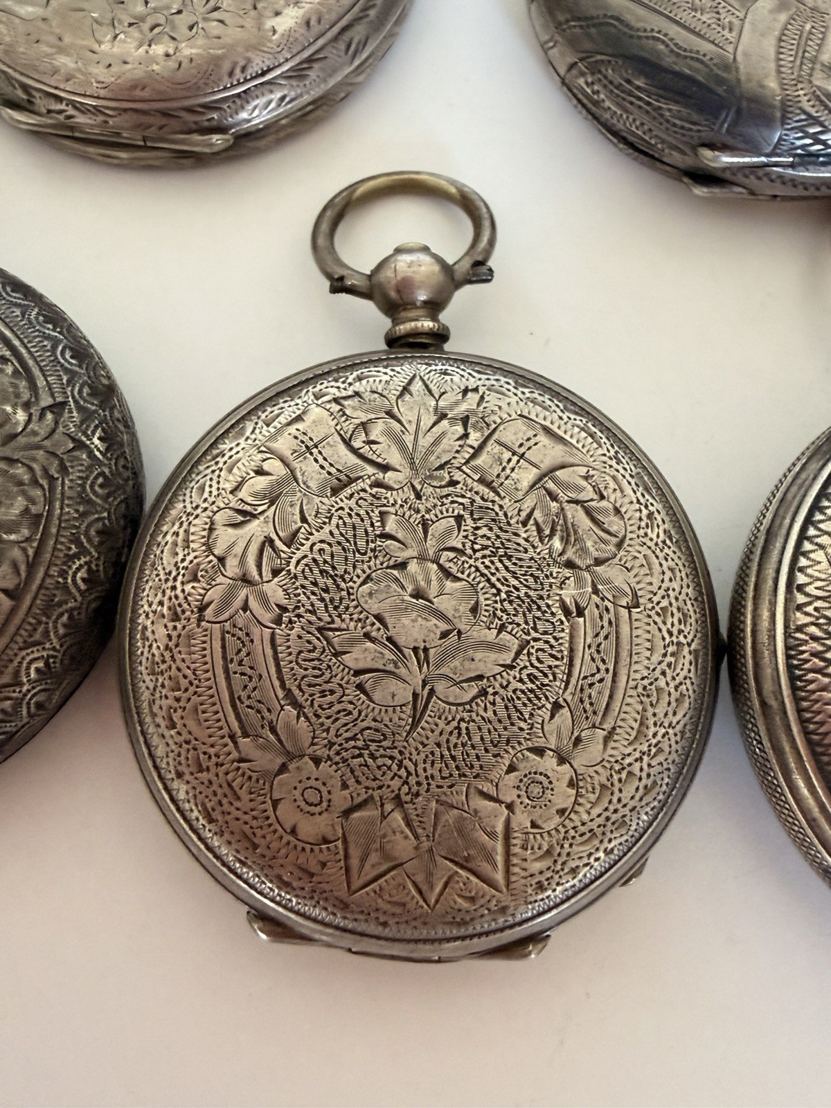 Lot of 5 Antique 800 Silver Pocket Watches & Cases Repair Spares Parts