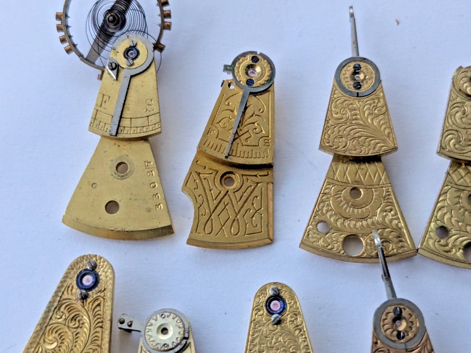 Antique 18th/19th C English Fusee Watch Parts Balance Cocks Hand Engraved Brass