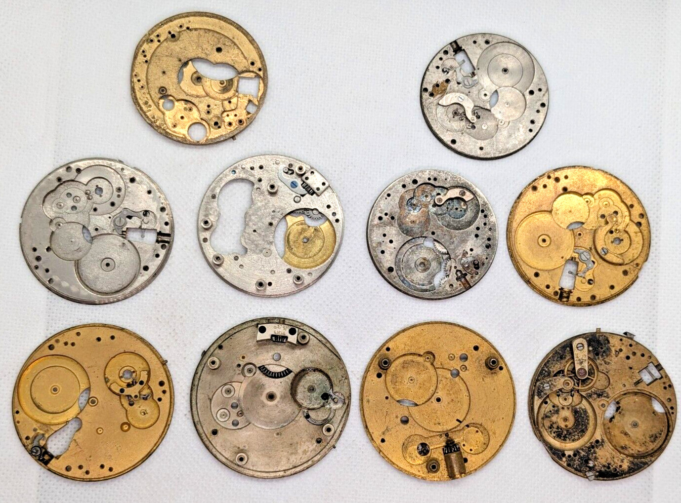 Vintage Lot of 10 4 & 4.5cm Pocket Watch Parts Bottom Plates Jewelry Pendant