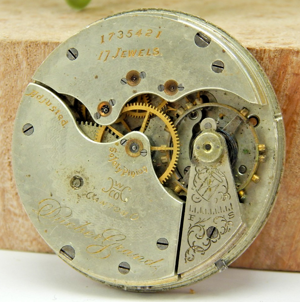 Antique 1902 Hampden Dueber Grand 12s 17j openface gents pocket watch movement