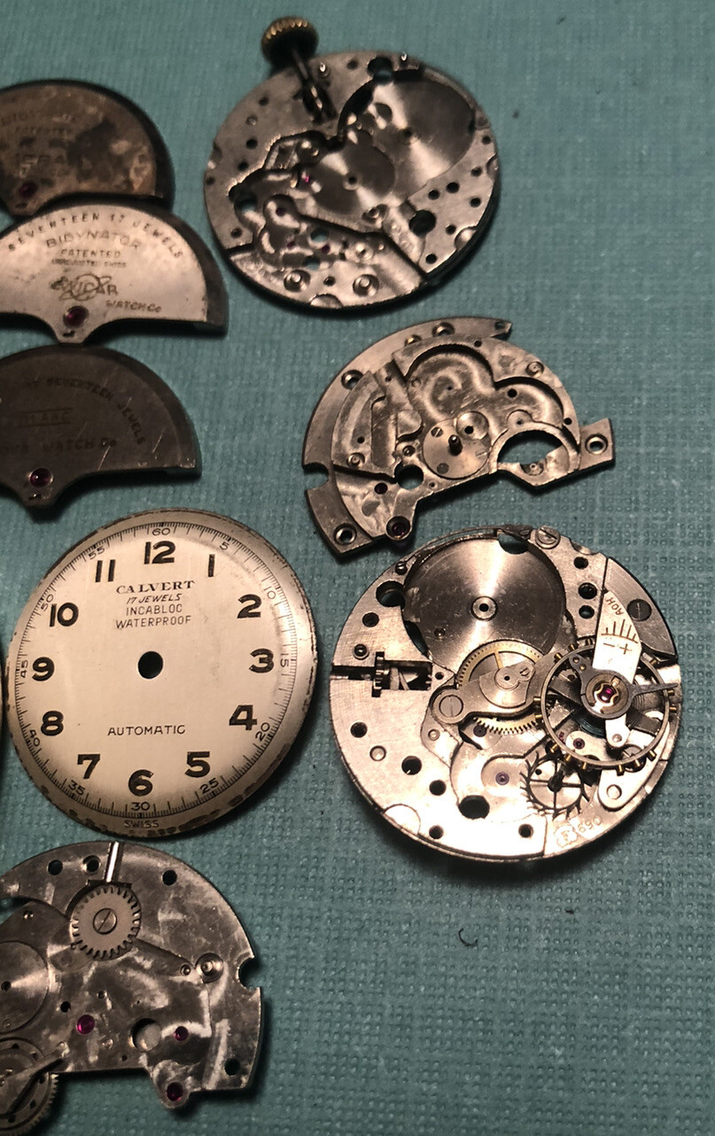 Vintage Felsa 690 Watch Parts Lot. Enicar Bulova Calvert Mepa Emerson Bidynator