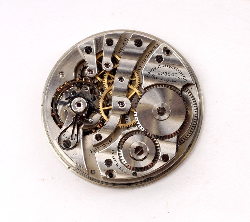 E Howard Pocket Watch Movement 12 Size 17 Jewel-GS-187