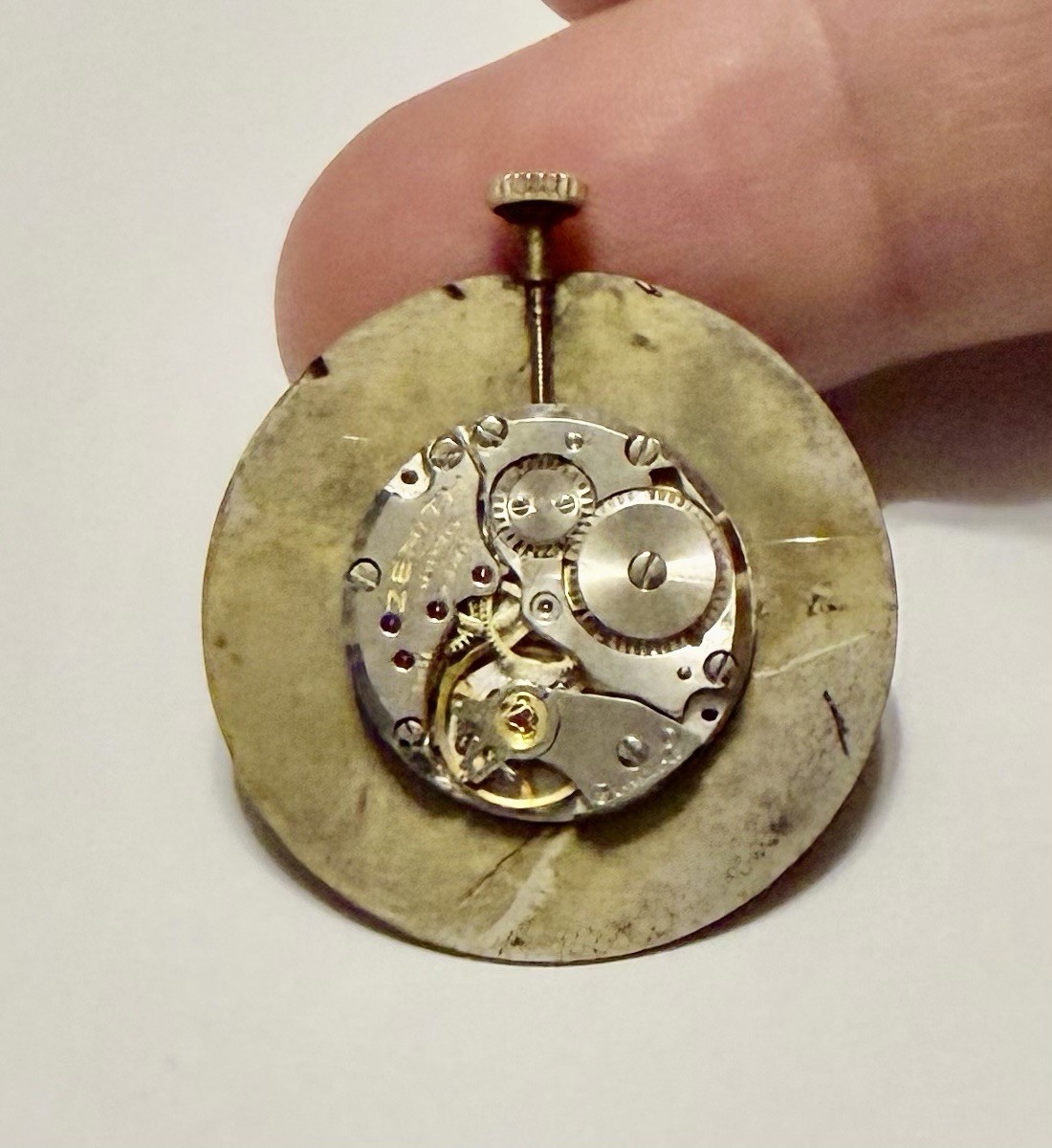 Vintage Movado Museum Zenith Cal 1740 17j Watch Movement w/ 30mm Dial & Crown