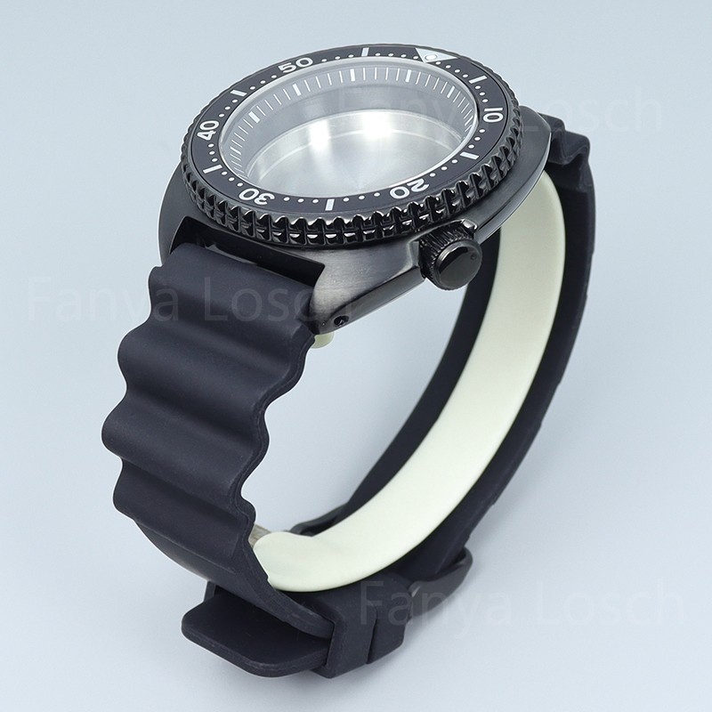 45mm PVD Balck Steel Watch Case Strap Modify Skx009 Mod For Seiko NH34 35 36 38
