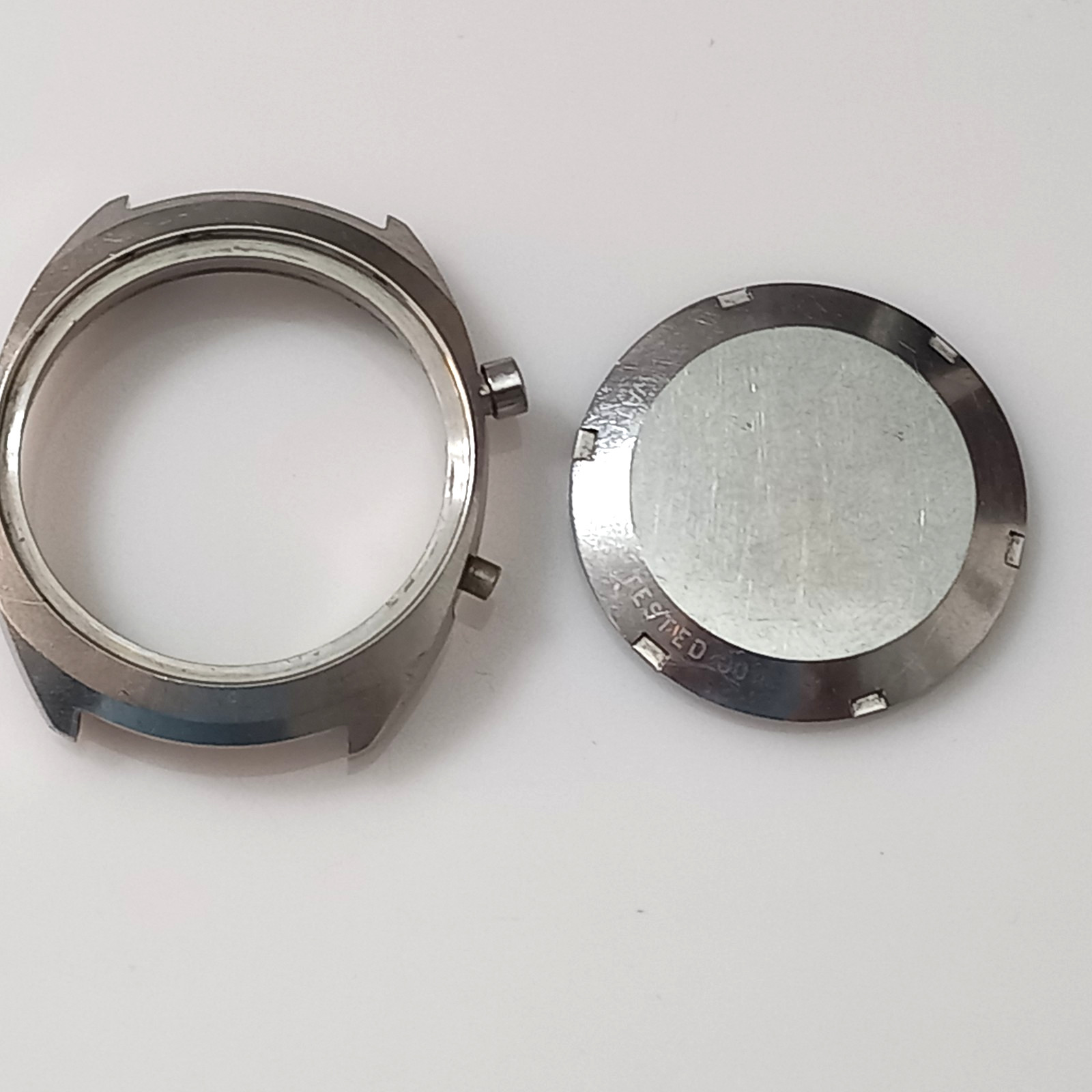 FOR PARTS OMEGA GENEVE CHRONOSTOP 145.009 UNPOLISHED S. STEEL CASE ( CASE ONLY )