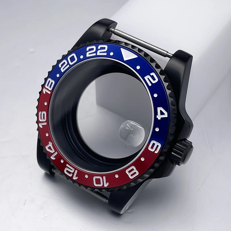 40Mm NH35 Watch Case All Black Sub Style Rubber Strap Sapphire Crystal Stainless