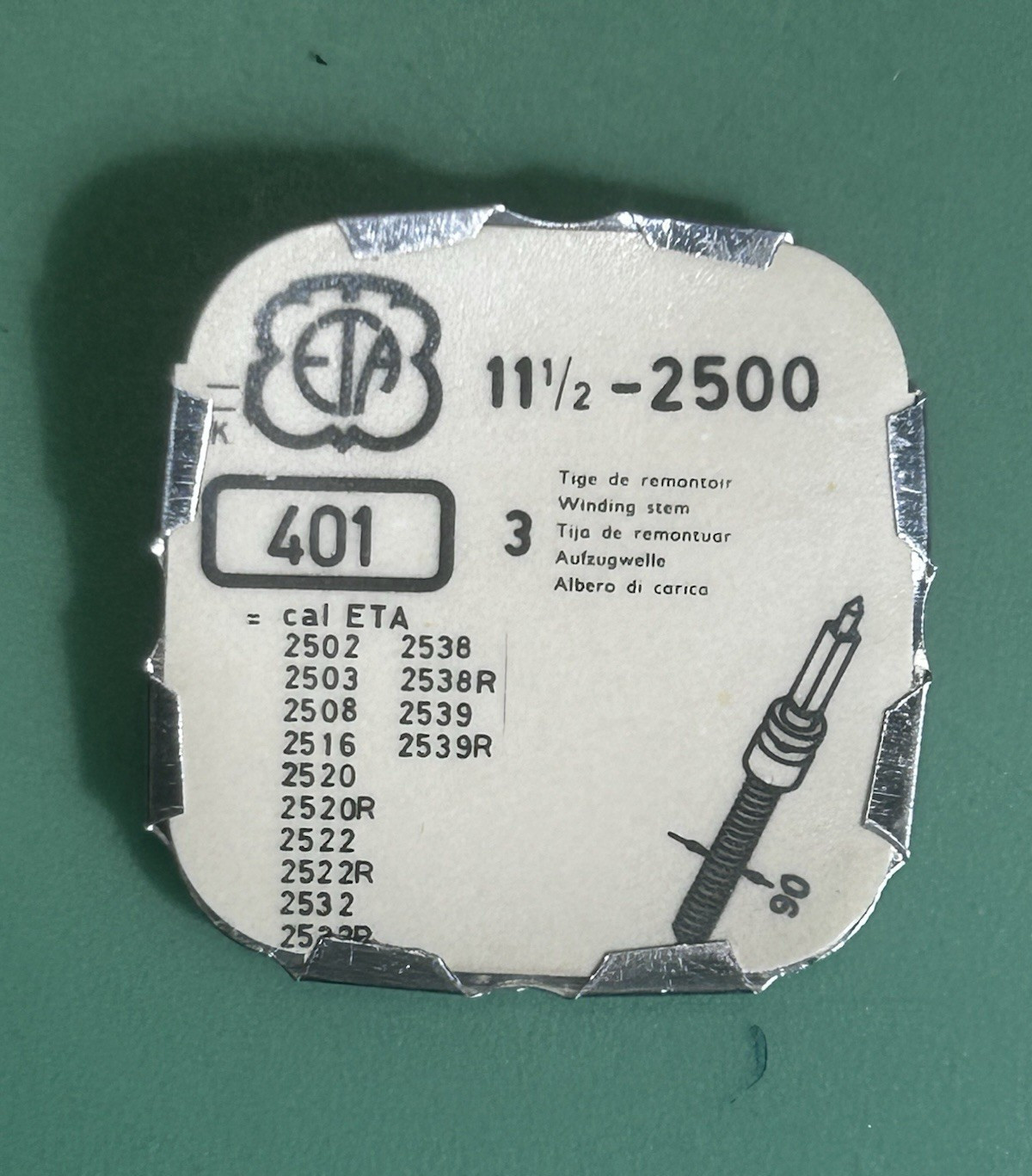 ETA – Cal. 2500 – Winding Stem – Part 401 – .9 mm – Tap 10 – 16 mm long – NOS
