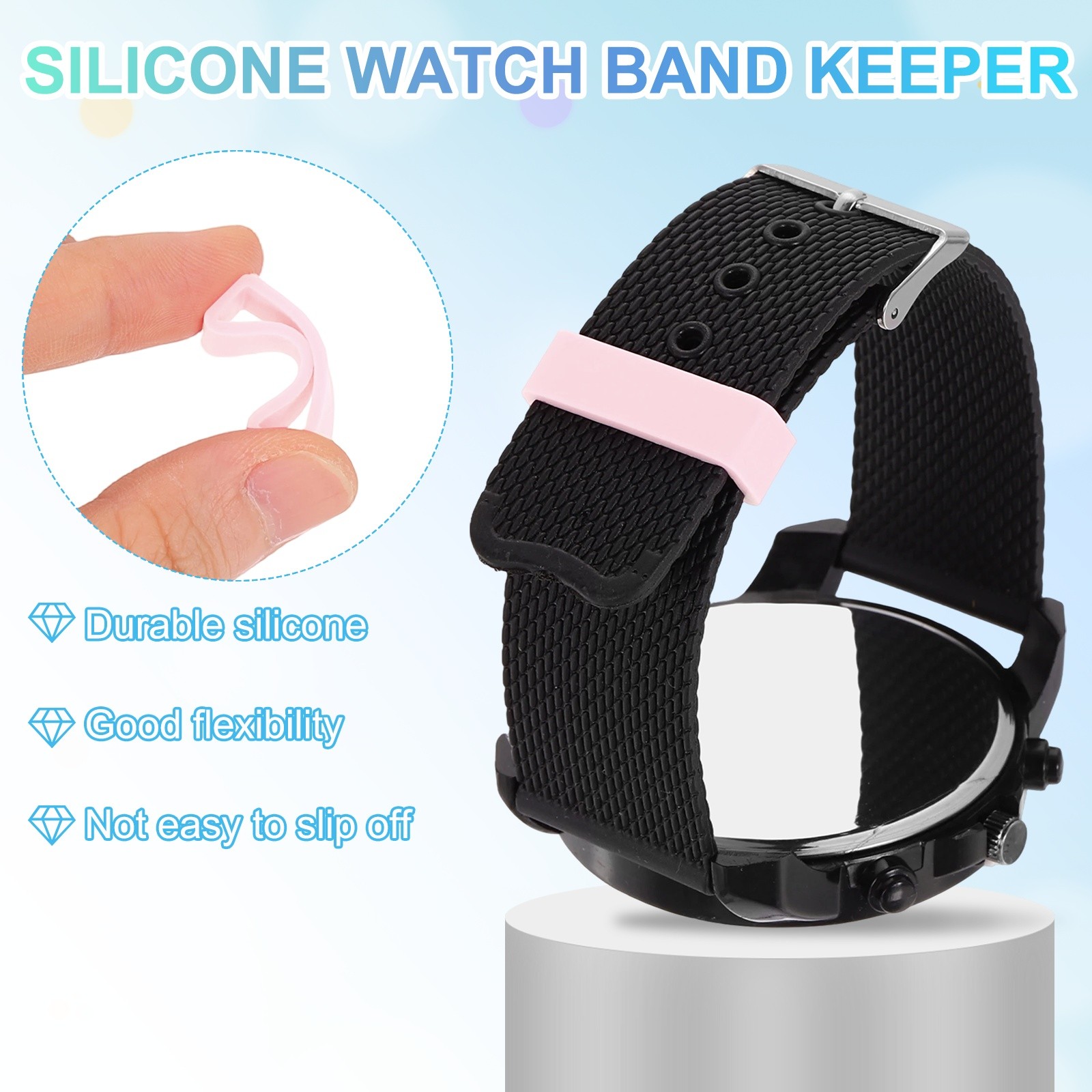 6pcs 18mm Pink Watch Band Loop Silicone Watch Strap Retainer Loop for Watch