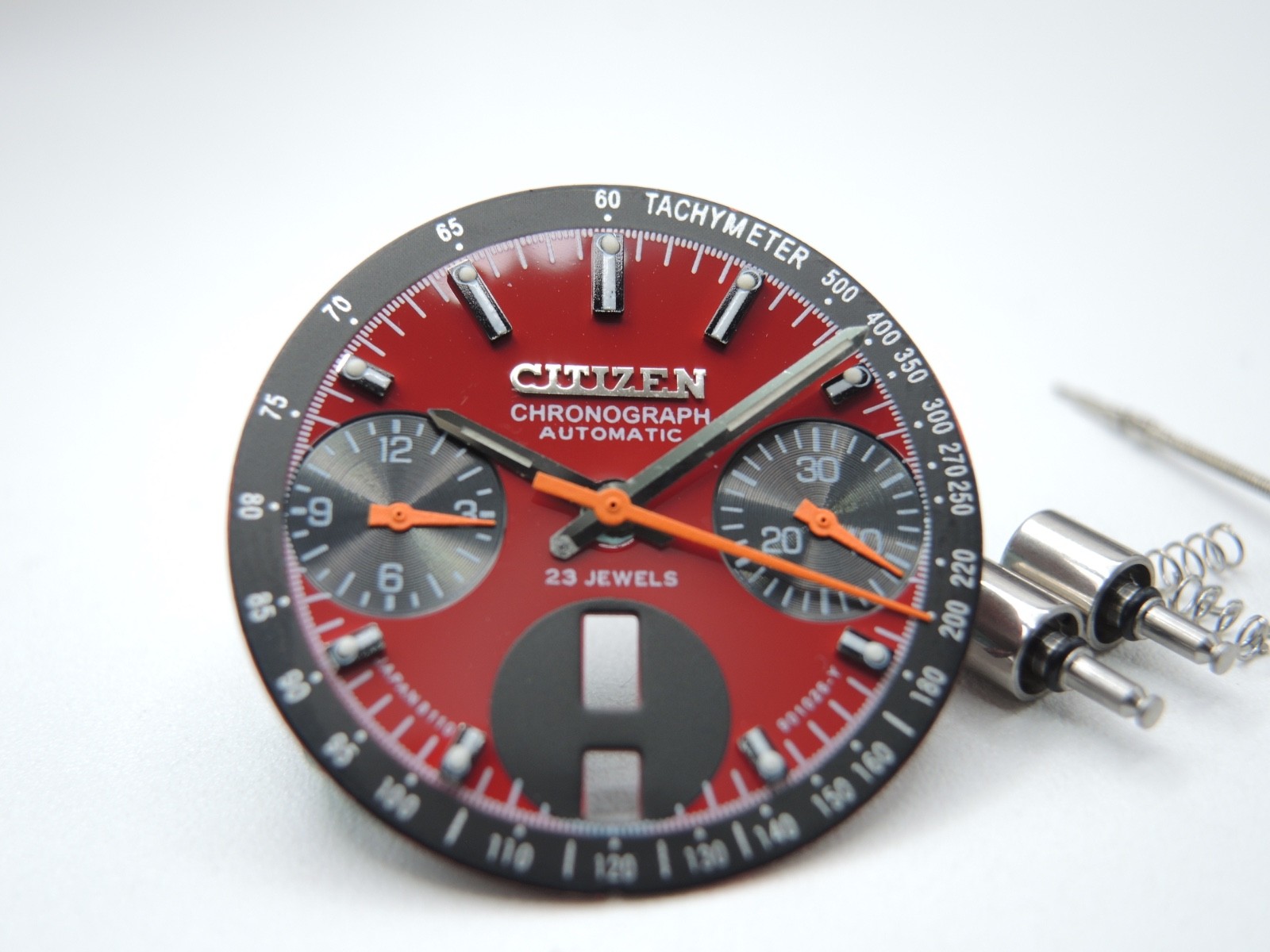 NEW RED DIAL CITIZEN, PUSH BUTTONS, CROWN & STEM FOR VINTAGE BULLHEAD 8110 WATCH