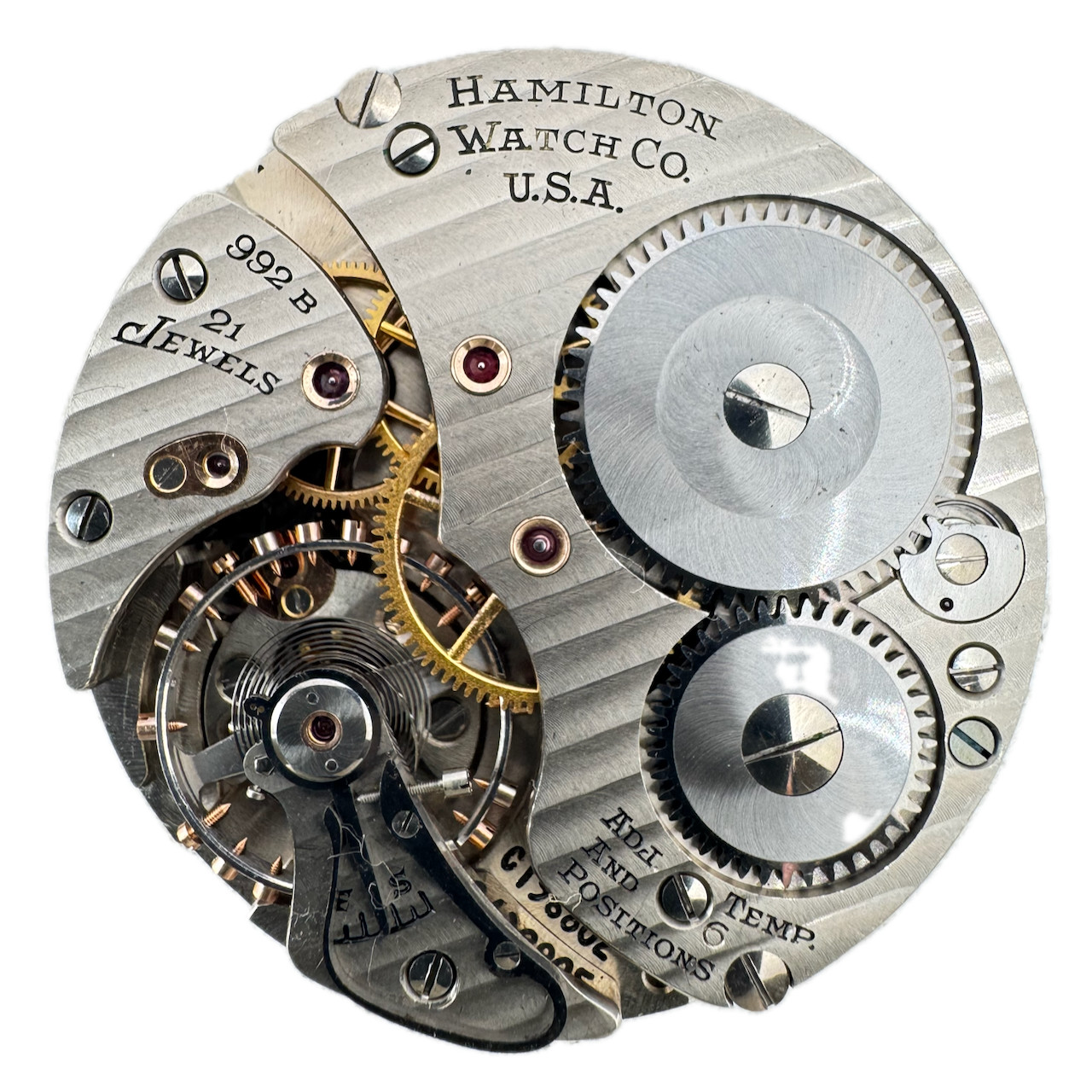 Vintage 16s 1946 Hamilton 5 21j Mechanical Railroad Pocket Watch Movement 992B