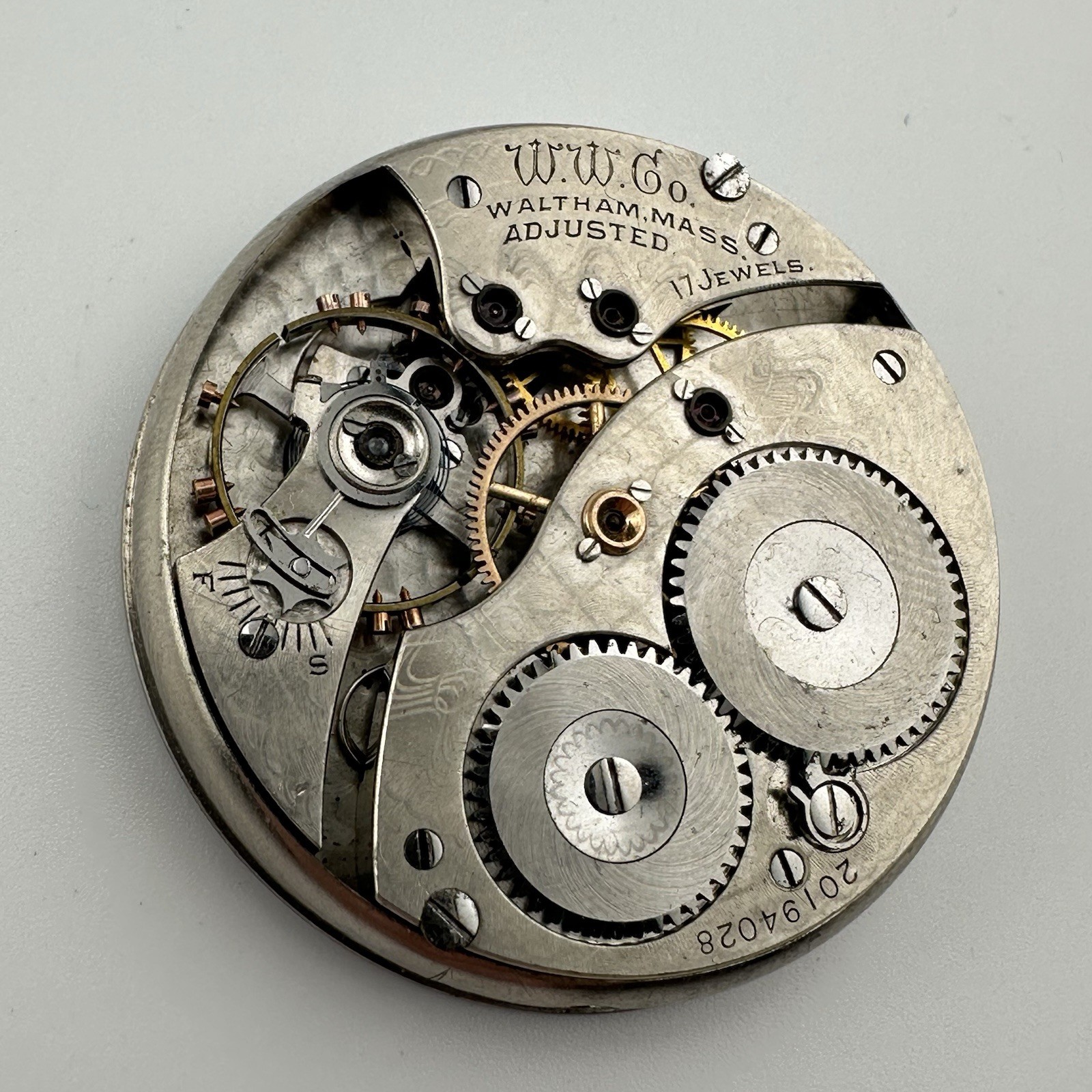 1915 Waltham No. 235 Model 1894 12s 17J Pocket Watch Movement PARTS / REPAIR