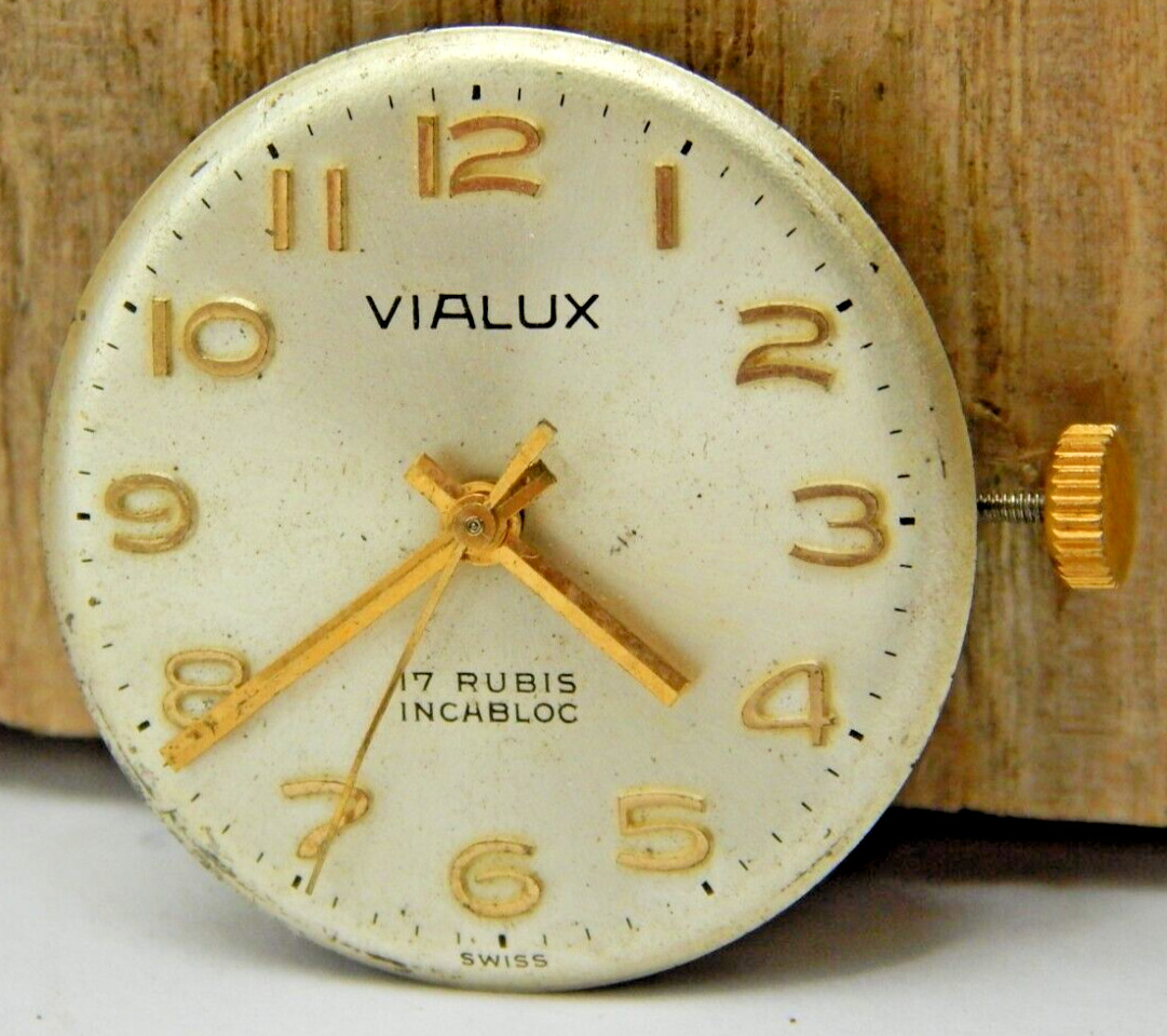 Vintage Moeris 11 1/2D 17 jewel men’s wrist watch movement with dial and hands