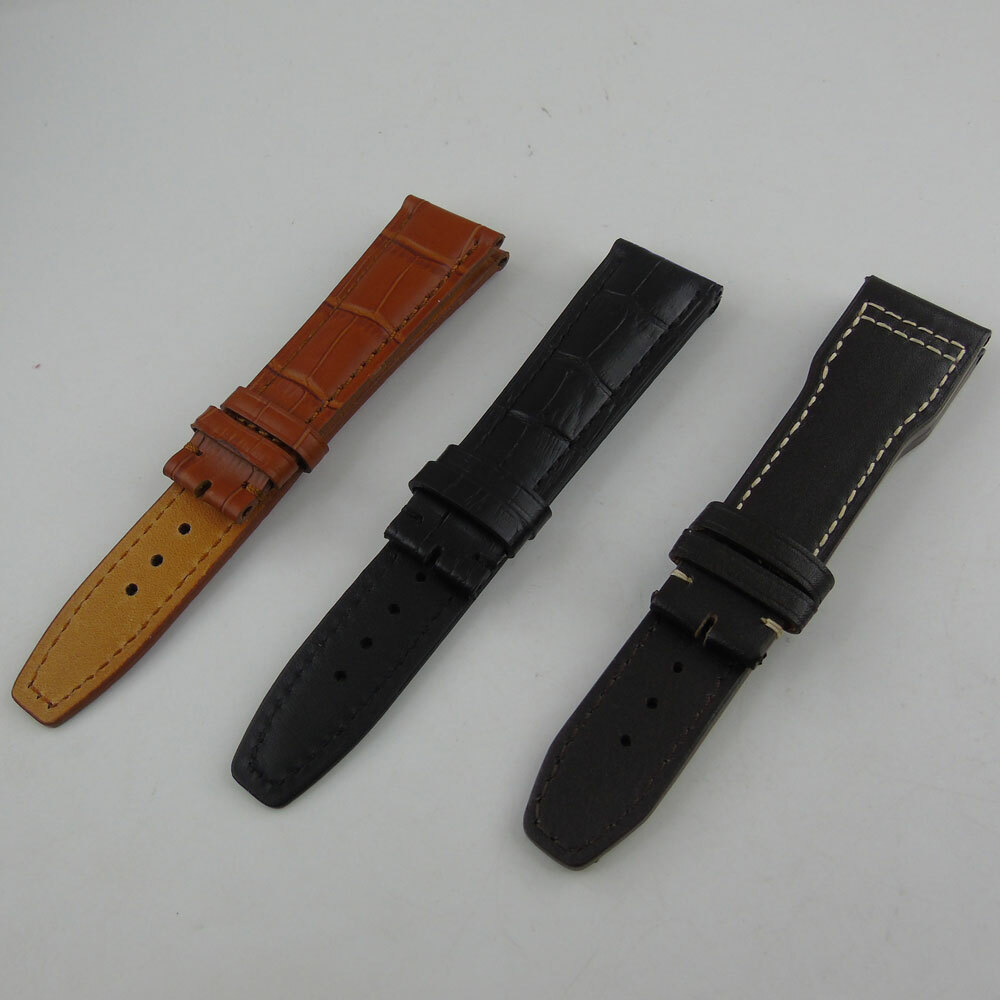 22mm Width Brown Black Leather Strap Watchband Wristwatch Accessory Replacement