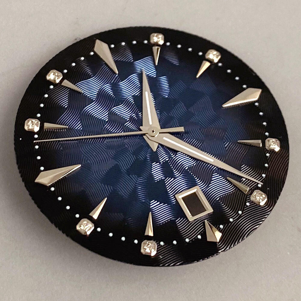 35mm Sunburst Textured Dial Diamond Silver Index Ocean Wave Pattern Fit NH Movt