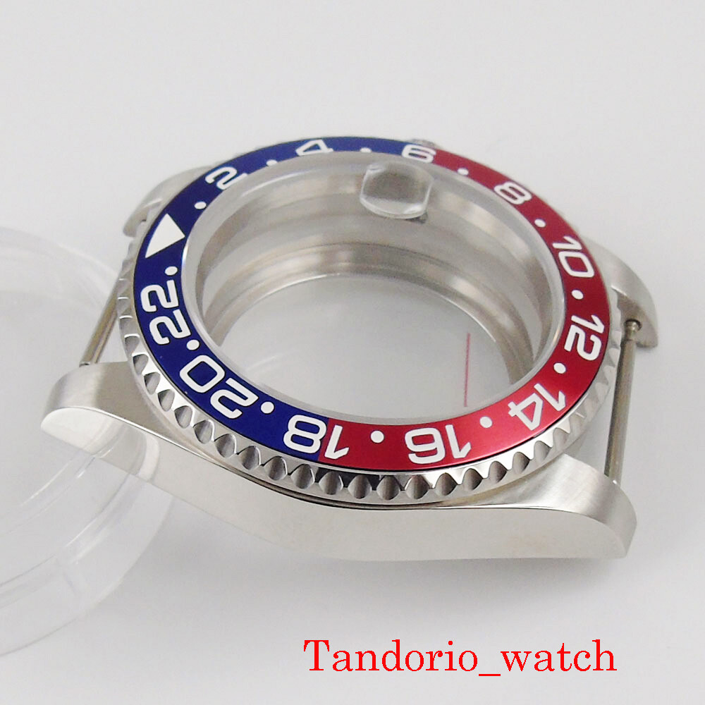 40mm Sapphire Glass Watch Case fit NH34 NH35 NH36 Auto Movement Blue Red Bezel