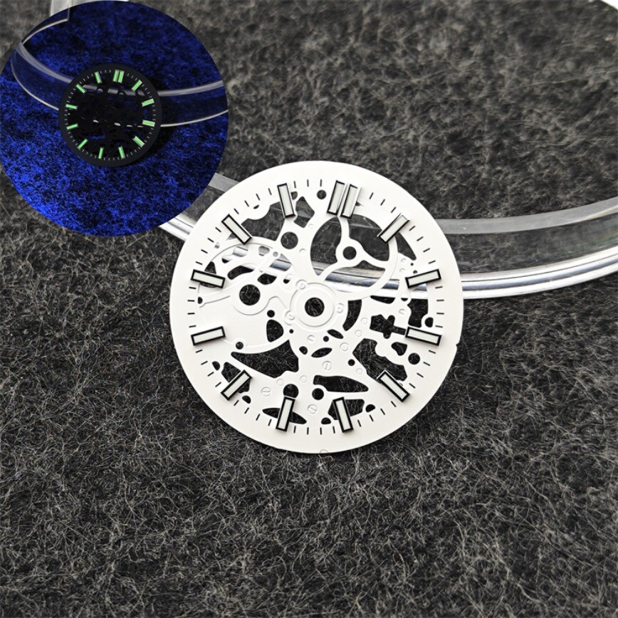 NH70 Dial 29.8mm Openworked Dial + Case + Hand Green Lume for NH70/NH38 Movement