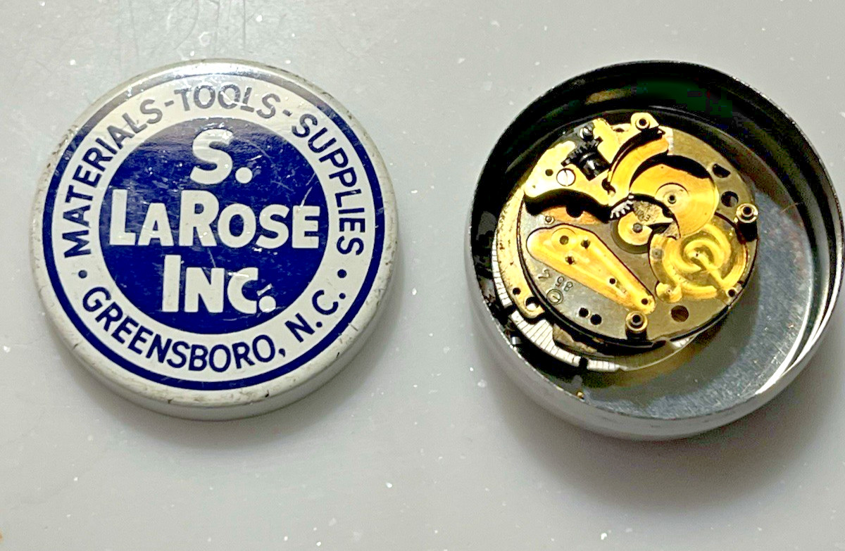 Vintage S. LaRose Watchmaker Tin w/ Disassembled Mechanical Watch Movement Parts