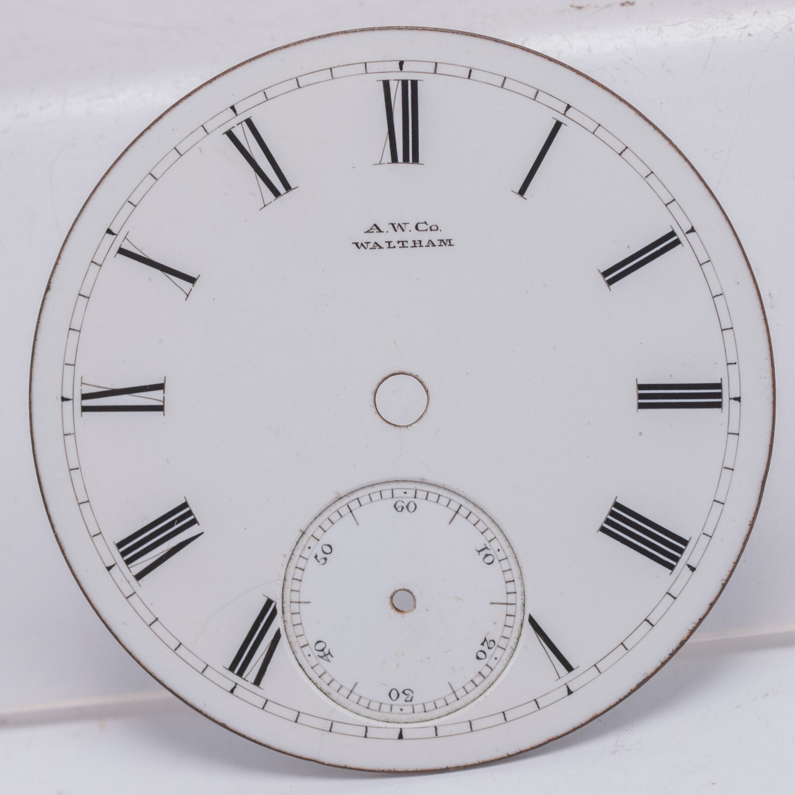 A.W.Co. Waltham 18s Roman Numeral Enamel Pocket Watch Dial 45.8mm Mod. 1857 1859