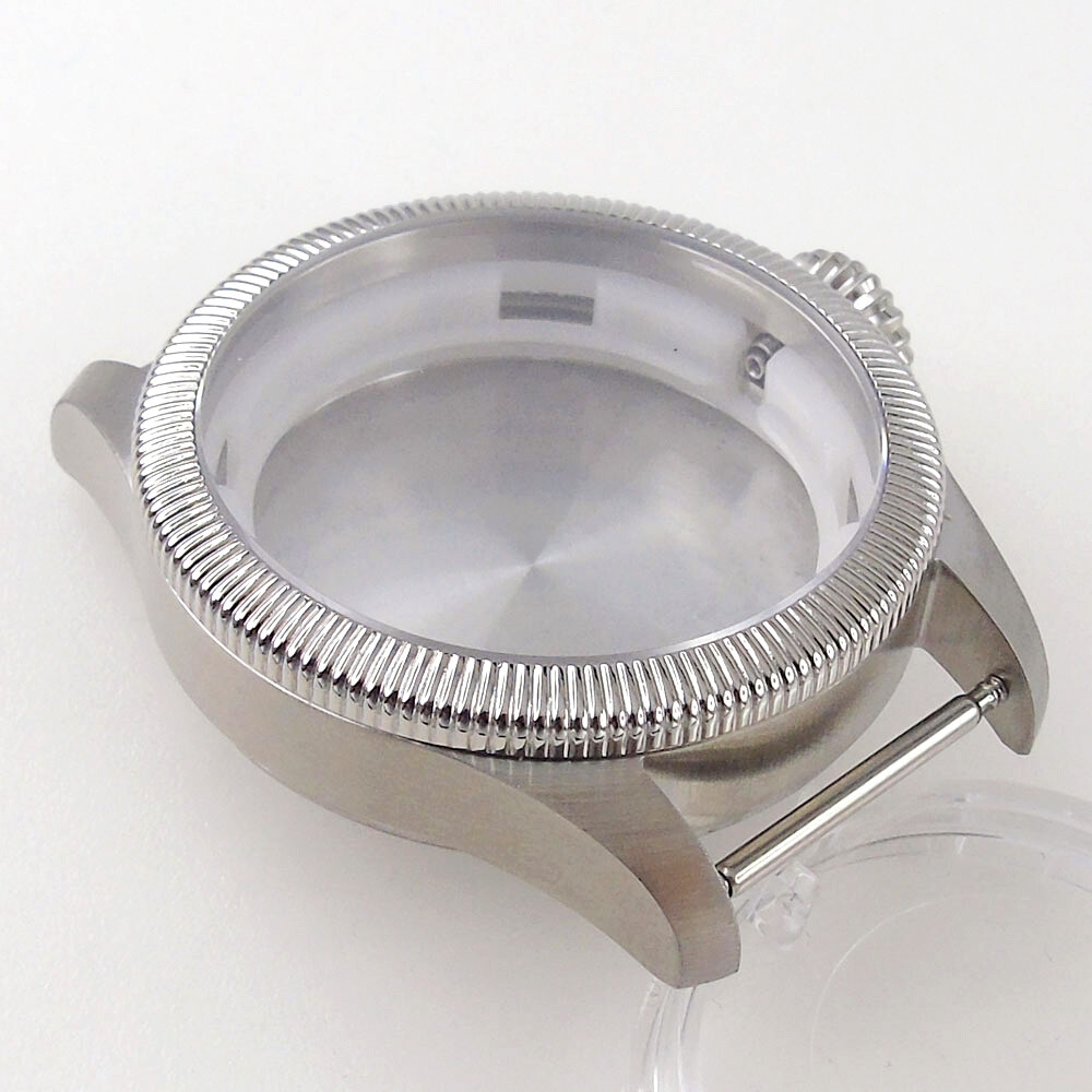 39mm Fluted Bezel Steel Sapphire Glass Watch Case Black Dial Fit NH35 NH36 2824