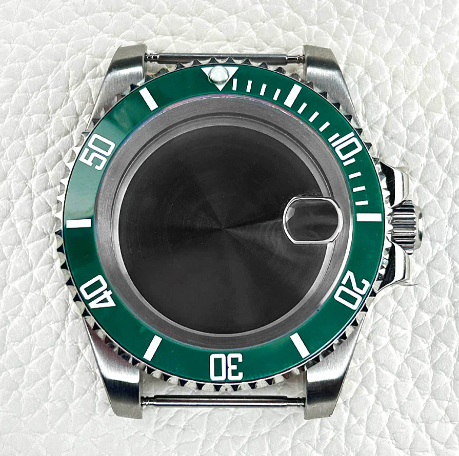 Silver 40mm Watch Case Green Bezel Sapphire Fits NH35 NH34 4R35 Steel Waterproof