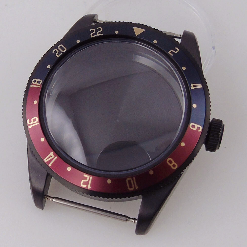39mm Black PVD Sterile Men Watch Case Domed Sapphire Glass Fit Auto NH35A PT5000