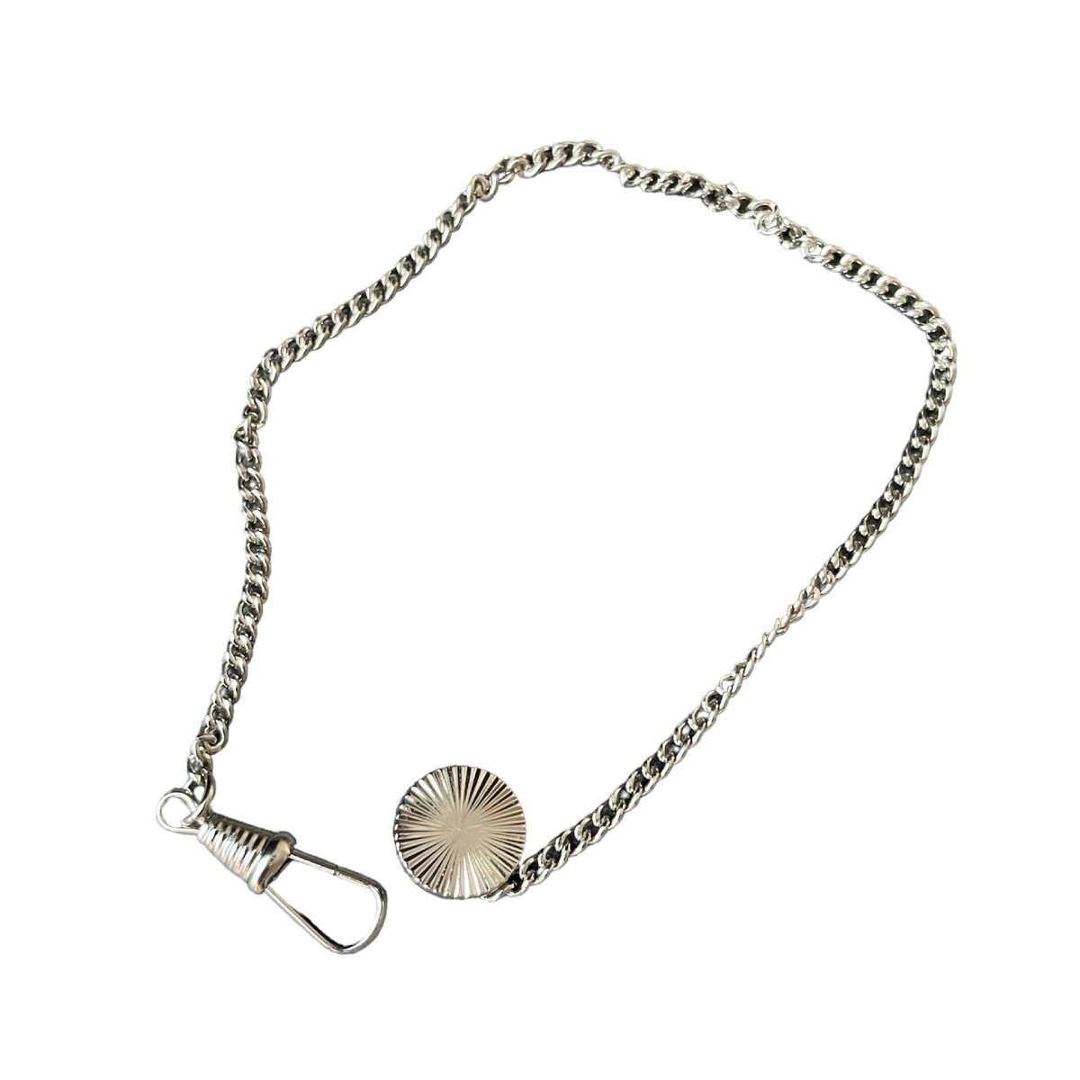 Iron nickel-plated curb pocket watch chain 25 cm x 4.1 mm and 23 cm x 2.9 mm