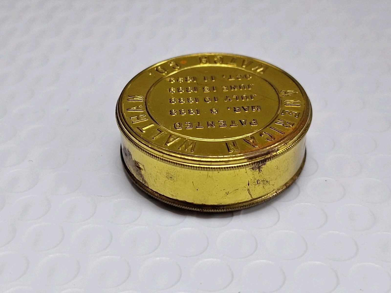 American Waltham Watch Co. Pocket Watch Movement Holder Container Tin 16s EMPTY