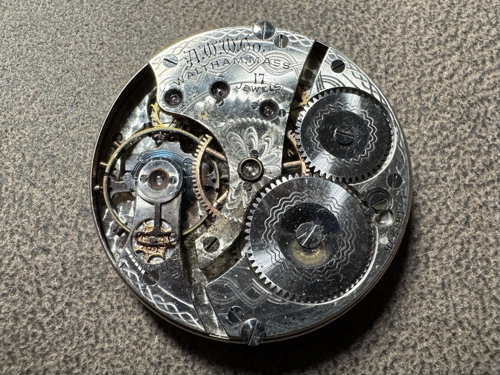 1908 WALTHAM 16S 17J GRADE No. 625 PW PS WATCH MOVEMENT & DIAL