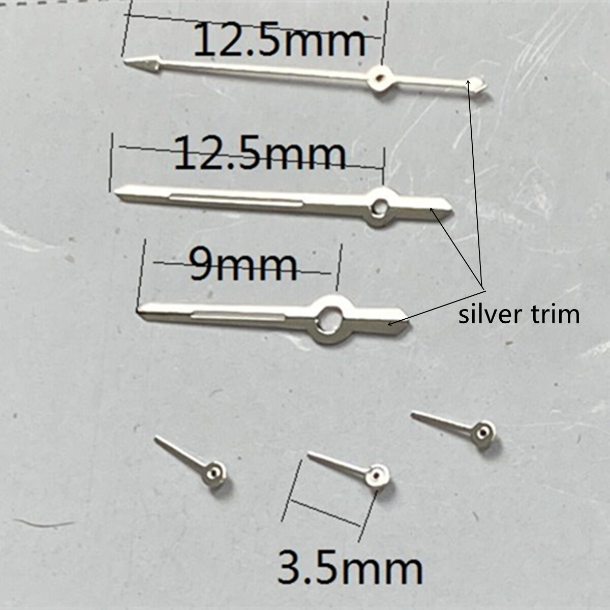 12.5mm Silver Trim 6 Hands Green Lume Watch Hands for VD53 VD54 VD57 Movement