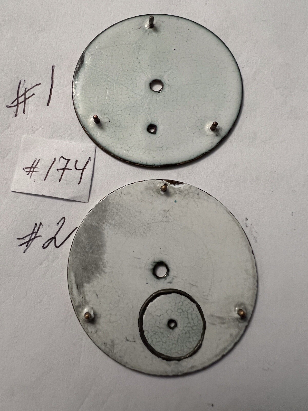 Lot of 2 antique porcelain pocket watch dials size 18. American Waltham Watch Co