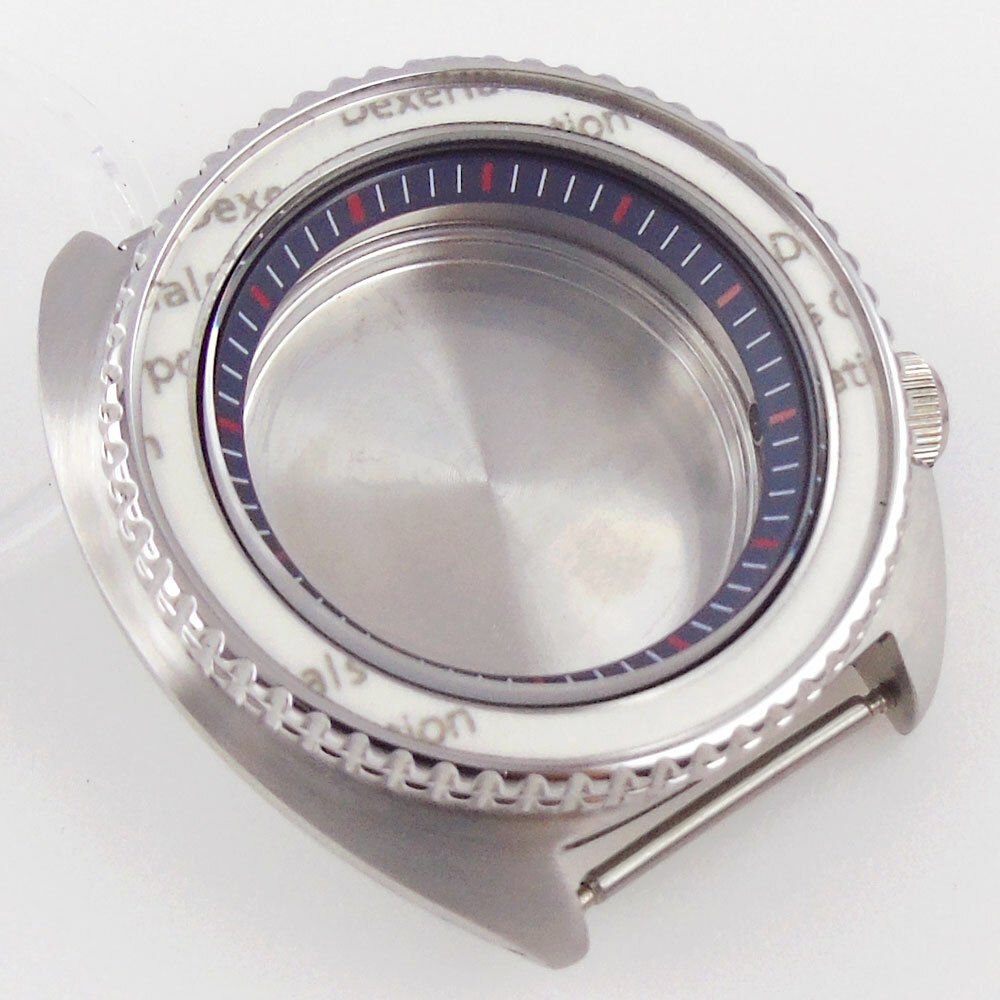 45mm Sapphire Watch Case For NH35/NH36 Chapter Ring Silver/Black Aluminum Bezel