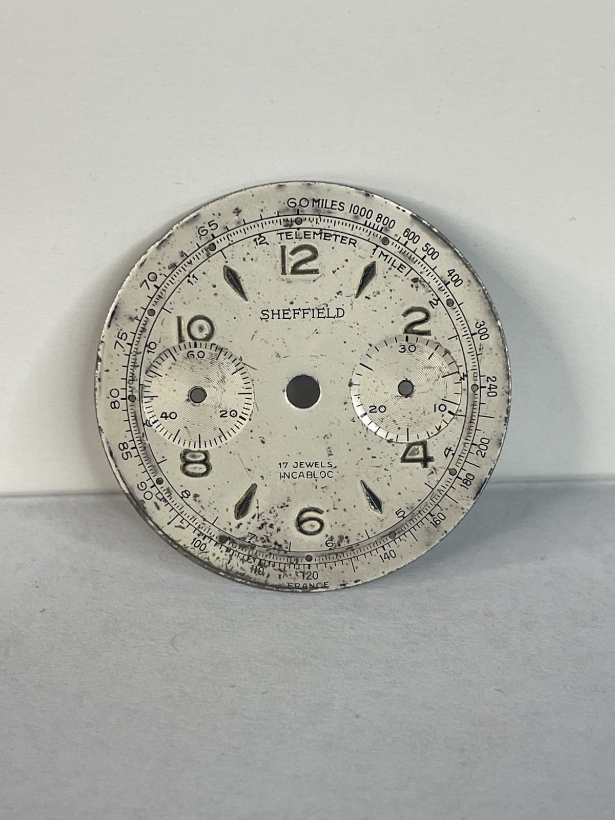 Vintage Sheffield Mechanical Chronograph 17 Jewel Incabloc White Dial 31.6mm