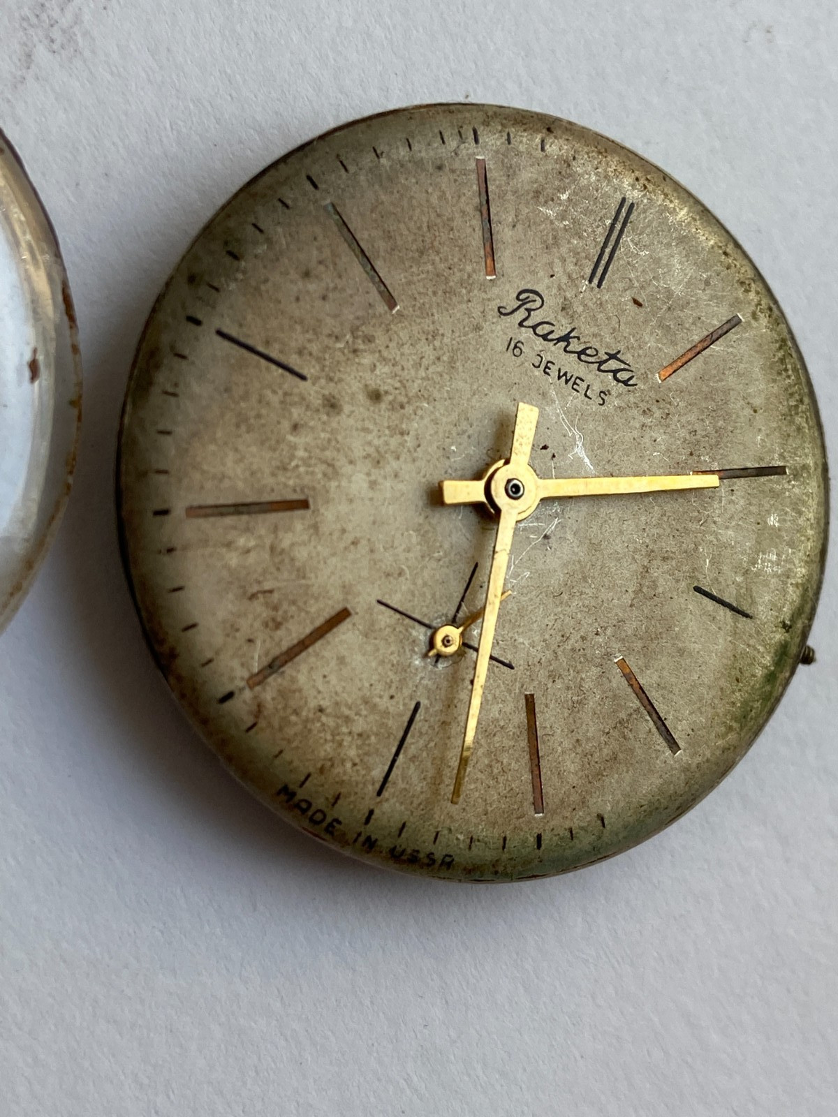 VINTAGE MEN WRIST WATCH FOR PARTS MOVEMENT RAKETA PAKETA USSR 16 JEWEL CAL. 2603