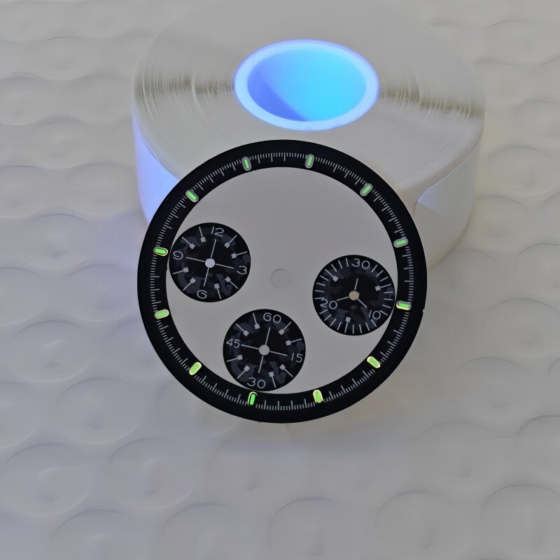 29.5mm Multi-Functional Black White Watch Dial Green Lume for Vk63 Movement