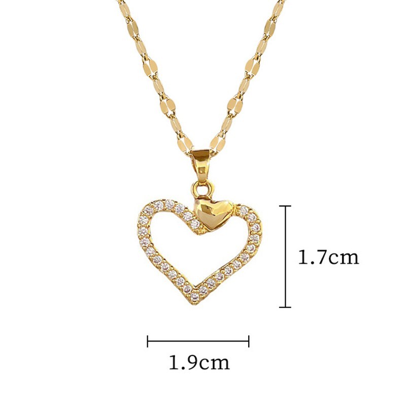 Trendy Heart Stainless Steel Zirconia Necklaces For Women Girls Love Gold Color