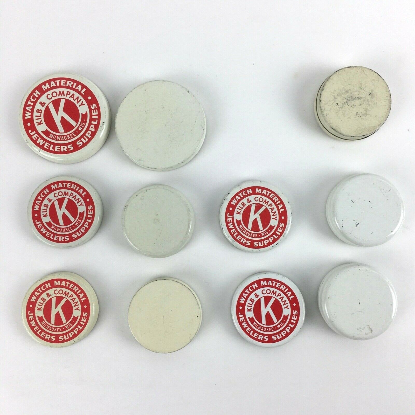KILB BECK K Watch Jeweler Tins Lot 6 Metal Milwaukee WI Parts Vtg Advertising