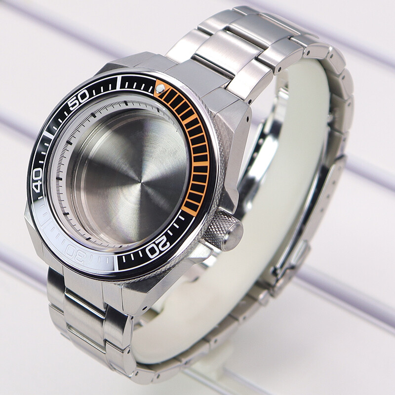 Silver Seiko Samurai Watch Case 904 strap Sapphire For NH35 Movement 28.5mm Dial