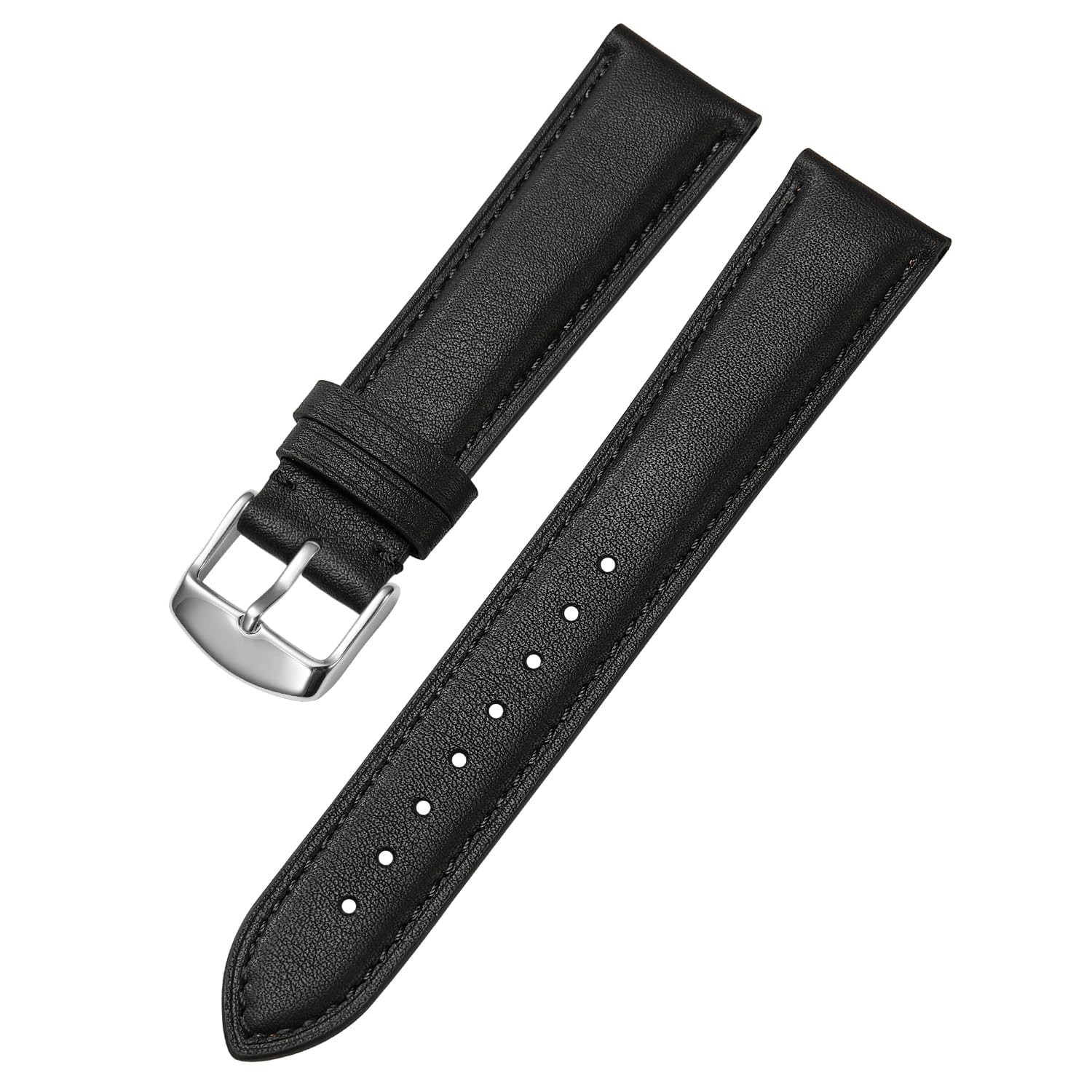 Leather Watch Band for Men and Women, Quick Release Watch Strap, Black Replac…