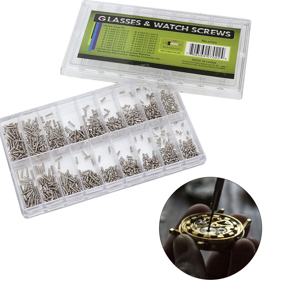 1Box 18 Sizes Stainless Steel Watch Mini Screw Assortment Repair Glass Watch c