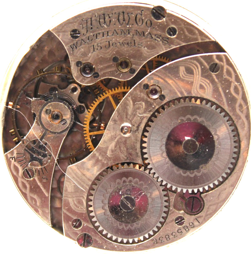 1908 WALTHAM POCKET WATCH MOVEMENT 16853838 GRADE: 220 12s 15j (F4G)